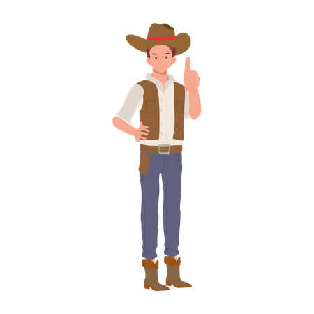 Cowboy in hat and boots giving thumbs up  Illustration