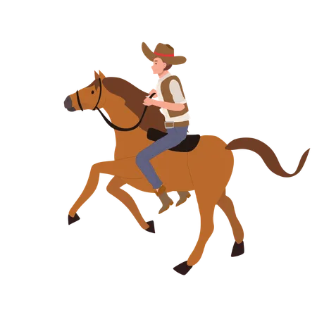 Cowboy In A Hat Riding A Horse Flat Vector Cartoon Character Illustration Illustration