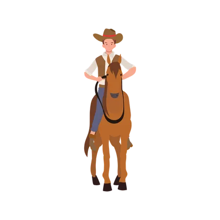Cowboy In A Hat Riding A Horse Flat Vector Cartoon Character Illustration Illustration