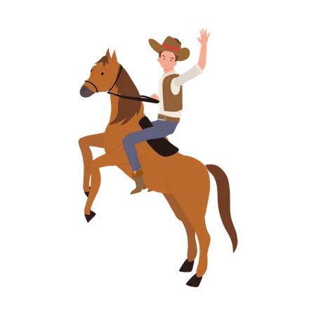 Cowboy in hat riding horse  Illustration