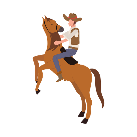 Cowboy in hat riding horse  일러스트레이션