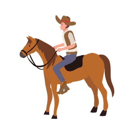 Cowboy in hat riding horse  Illustration