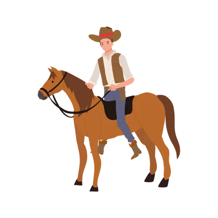 Cowboy in hat riding horse  Illustration