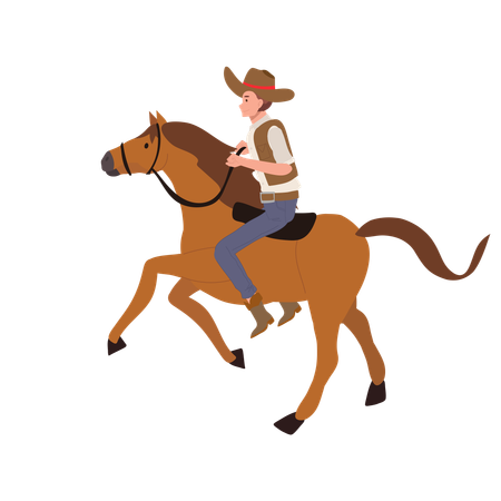 Cowboy in hat riding horse  Illustration