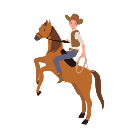 Cowboy in hat riding horse  Illustration