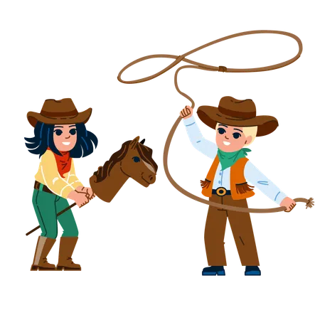Cowboy Kid Vector Boy Child Hat Little Cute Fun Cowgirl Boots American Children Cowboy Kid Character People Flat Cartoon Illustration Illustration