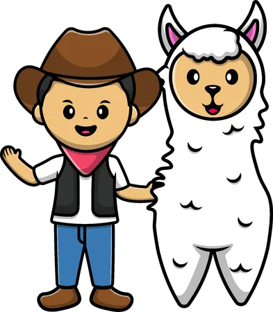 Cowboy mit Lama Alpaka  Illustration