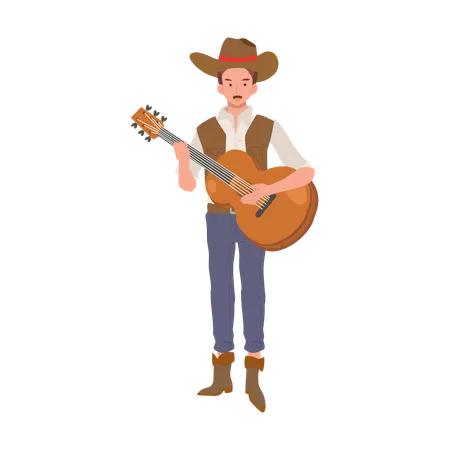 Full Length Cartoon Cowboy Playing Guitar In Western Style Flat Vector Cartoon Character Illustration Illustration