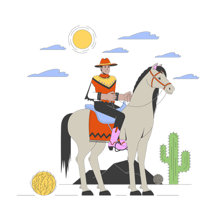 Cowboy reitet Pferd in der Wüste  Illustration