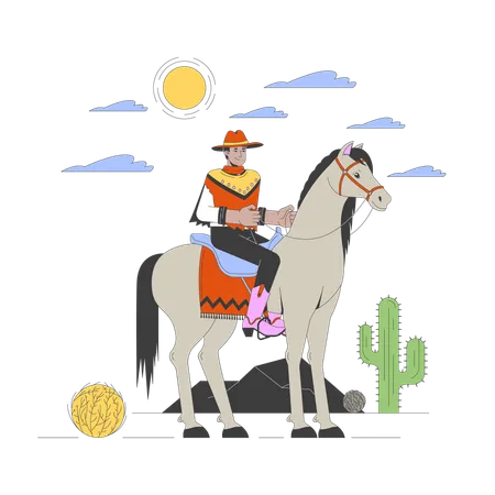 Cowboy riding horse in desert  Illustration