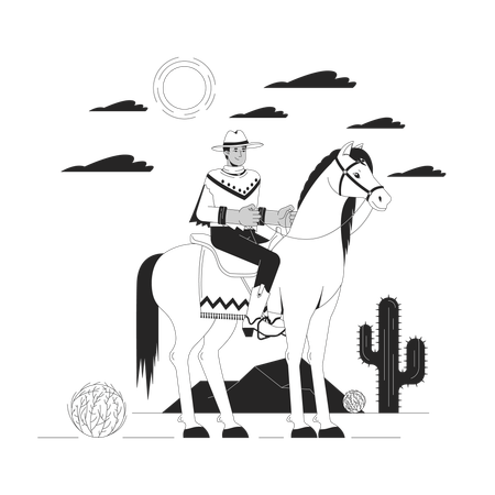 Cowboy riding horse in desert  Illustration