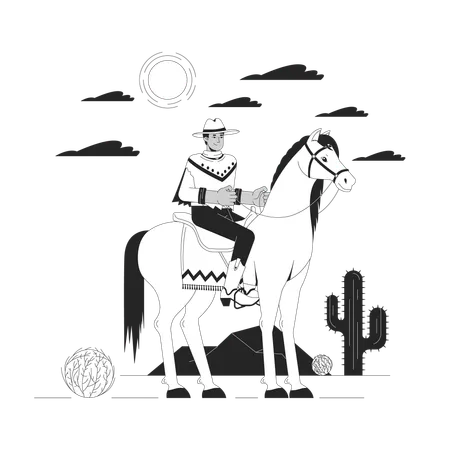 Cowboy riding horse in desert  Illustration