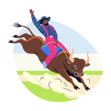 Cowboy rodeo riding bull  Illustration