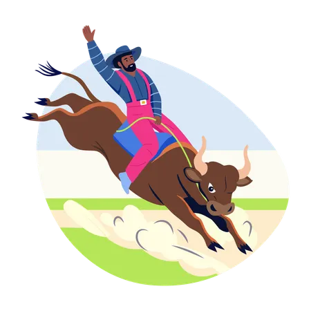 Cowboy rodeo riding bull  Illustration