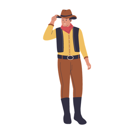 Cowboy tenant un chapeau de cowboy  Illustration