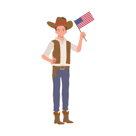 Cowboy with american flag  Illustration