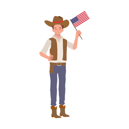 Cowboy with american flag  Illustration