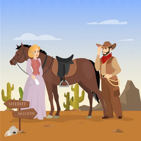 Cowboy with horse  Illustration