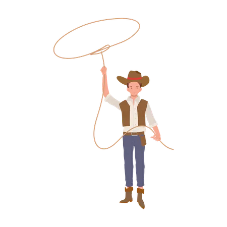 Wild West Character Design Full Length Cowboy With Lasso Flat Vector Cartoon Character Illustration Illustration