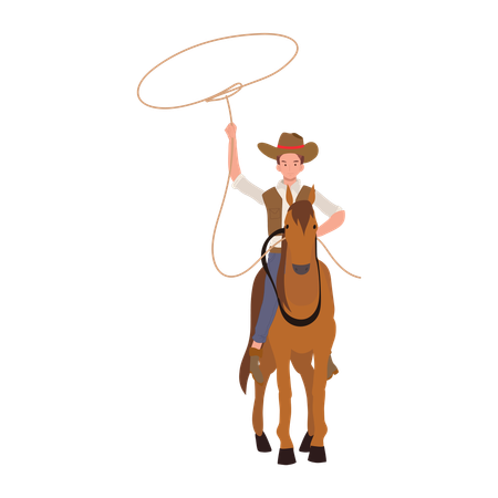 Cowboy with lasso riding horse  Illustration