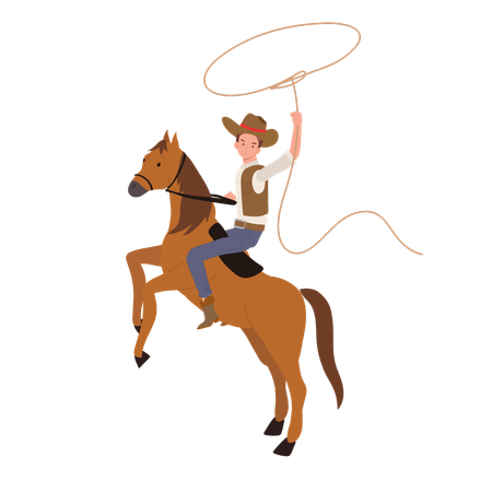 Cowboy with lasso riding horse  일러스트레이션
