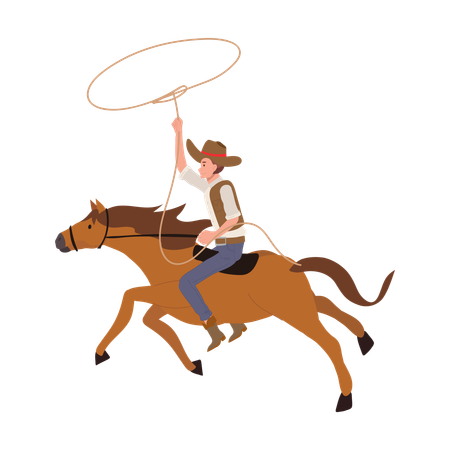 Cowboy with lasso riding horse  일러스트레이션