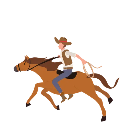 Cowboy with lasso riding horse  Illustration