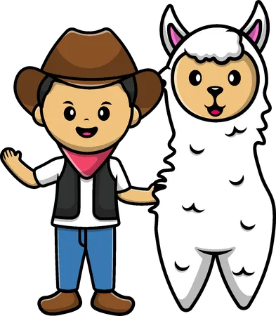 Cowboy With Llama Alpaca  Illustration
