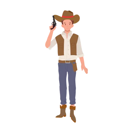 Wild West Sheriff Full Length Cowboy Character With Pistol Illustration