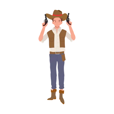 Wild West Sheriff Full Length Cowboy Character With Pistol Illustration