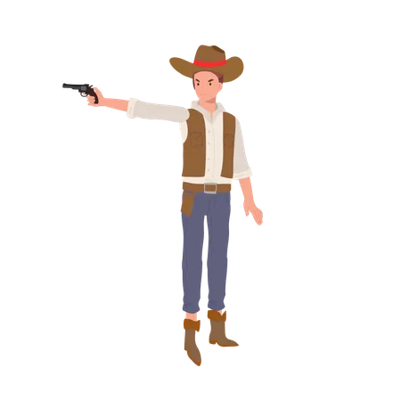 Wild West Sheriff Full Length Cowboy Character With Pistol 일러스트레이션