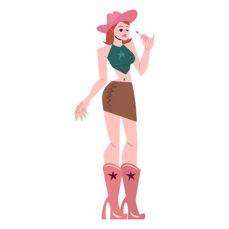 Cowgirl holding lipstick  Illustration