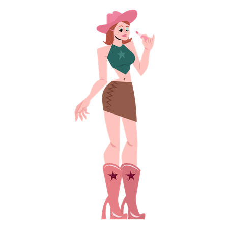 Cowgirl holding lipstick Illustration