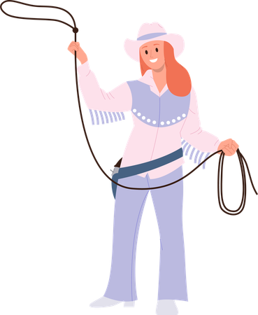 Cowgirls portant des vêtements traditionnels jetant une corde au lasso  Illustration