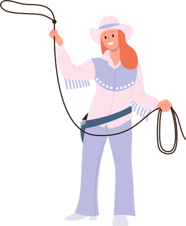 Cowgirls wearing traditional clothing throwing lasso rope  Illustration
