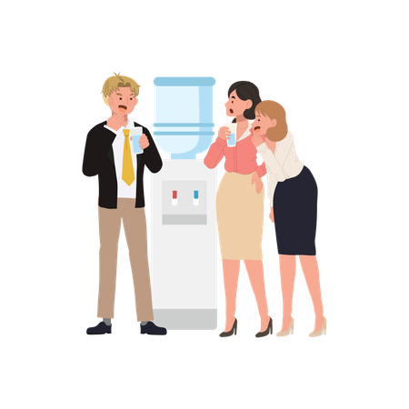 Coworkers gossiping at water cooler  Illustration