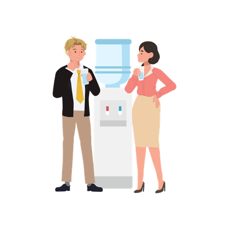 Coworkers gossiping near water cooler  Illustration