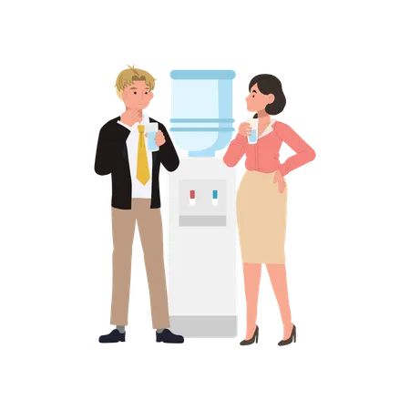 Coworkers gossiping near water cooler  Illustration