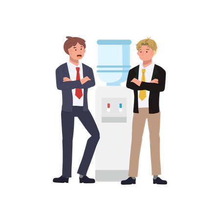 Coworkers gossiping near water cooler  Illustration
