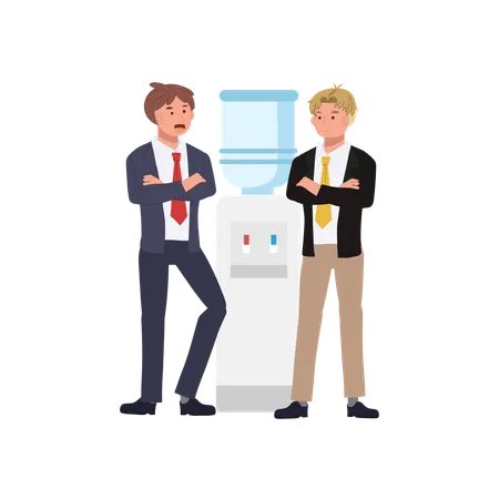 Coworkers gossiping near water cooler  Illustration