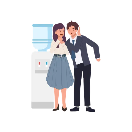 Coworkers gossiping near water cooler in office  Illustration