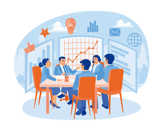 Coworkers meeting in boardroom  Illustration