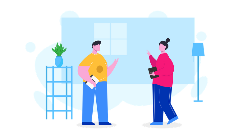 Coworkers or colleagues discussing about business product Illustration