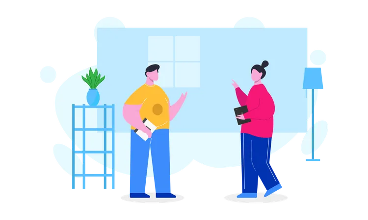 Coworkers or colleagues discussing about business product Illustration