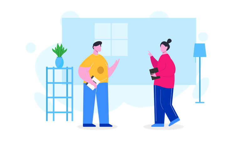 Coworkers or colleagues discussing about business product  Illustration