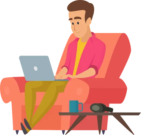 Coworkers sitting on sofa with laptop Illustration