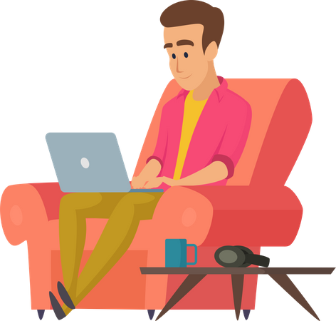 Coworkers sitting on sofa with laptop  Illustration