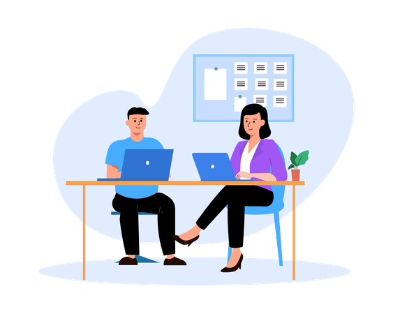 Coworkers Working Together  Illustration