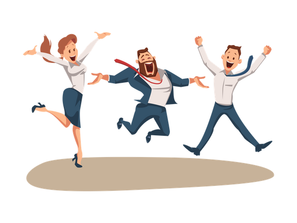 Coworking Business Team Jumping and Celebrating Success Illustration