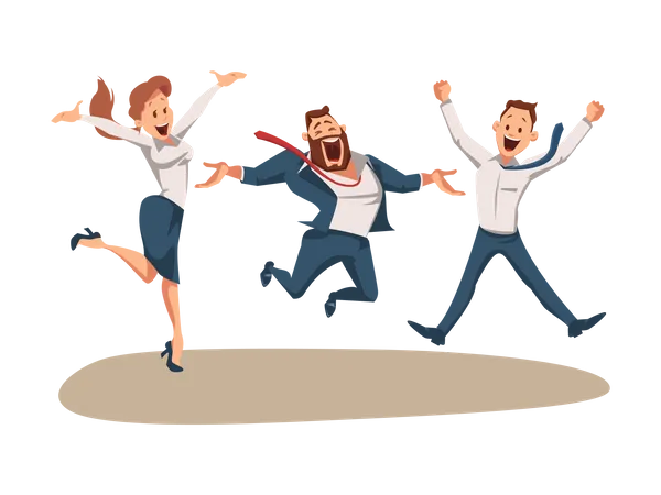 Coworking Business Team Jumping and Celebrating Success  Illustration